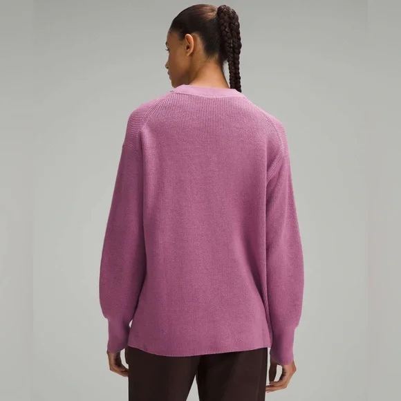 Lululemon Merino Wool Blend Ribbed Crew Neck Sweater Velvet Dust Pink Size 8 NEW